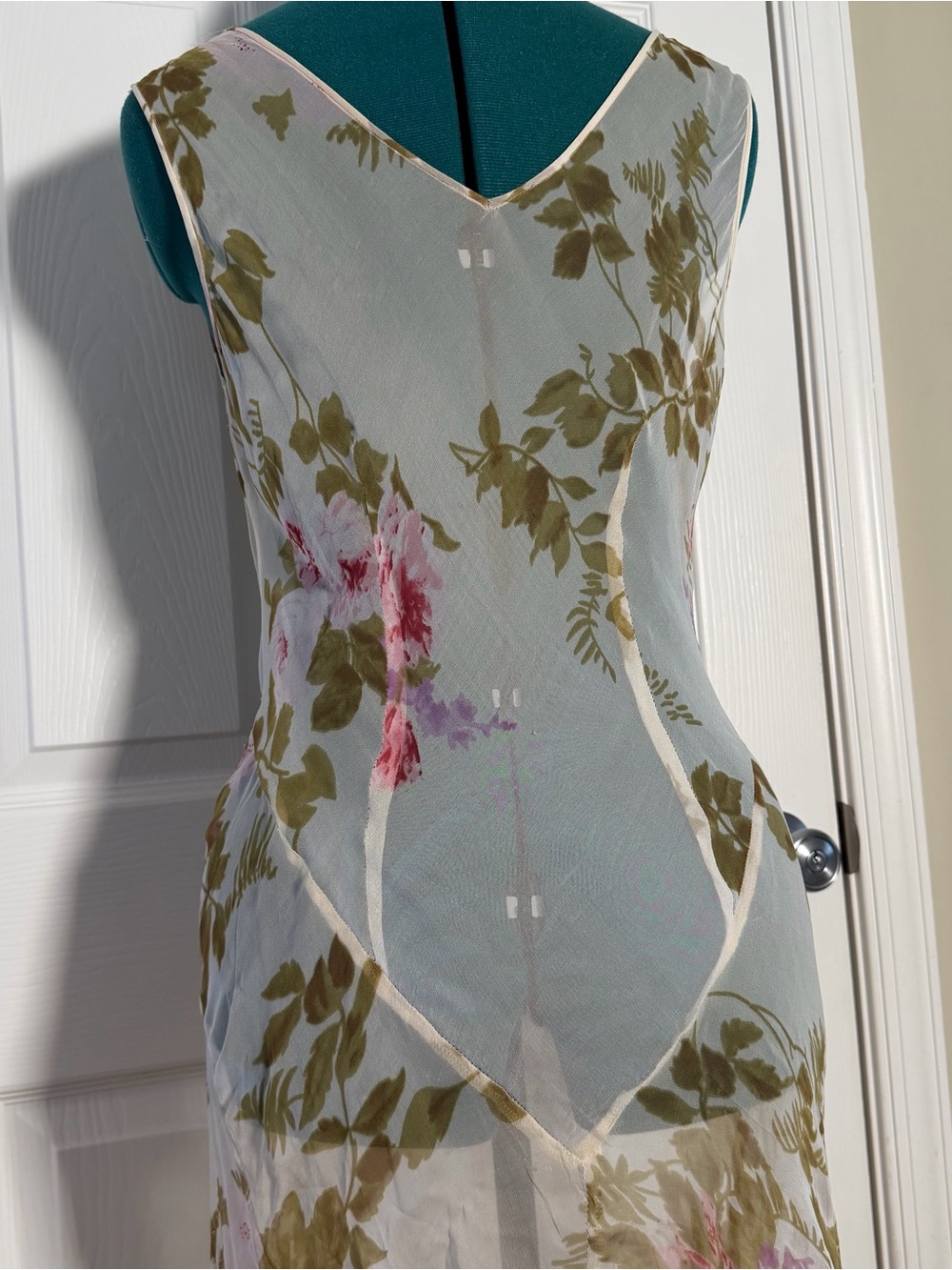 Sheer Floral Mesh Maxi Dress Romantic Fairycore Cowl Neck Slip Dress Overlay - Picture 7 of 10